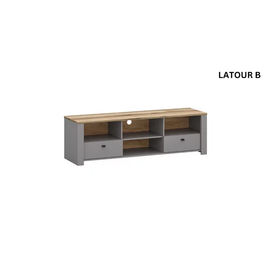 Set living Latour, vitrine, comodă TV și etajere incluse, PAL melaminat rezistent, design elegant, stejar/gri mat picture - 5