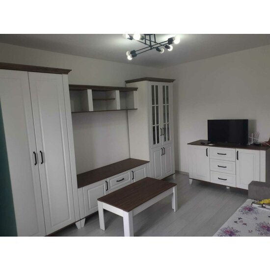 Set Living Skandi, modern cu vitrină, dulap, comodă TV și poliță, MDF/PAL, Alb/Stejar Bardolino picture - 7