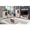 Set living Tirion, vitrine, comode și rafturi suspendate, PAL melaminat rezistent, design contemporan, 320x40x192 cm, finisaj stejar/gri picture - 1