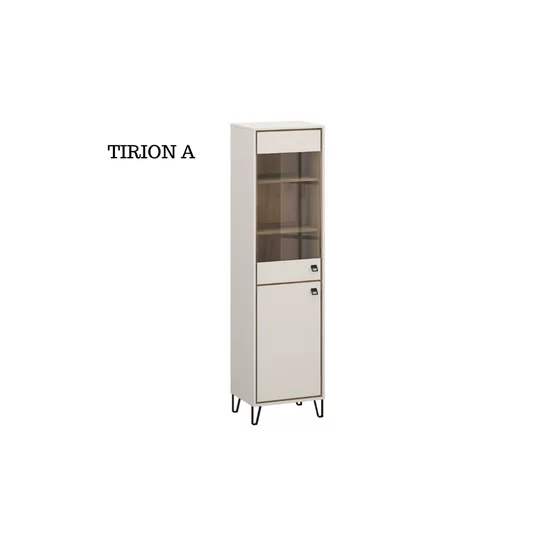 Set living Tirion, vitrine, comode și rafturi suspendate, PAL melaminat rezistent, design contemporan, 320x40x192 cm, finisaj stejar/gri picture - 2