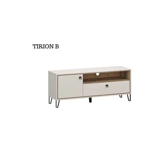 Set living Tirion, vitrine, comode și rafturi suspendate, PAL melaminat rezistent, design contemporan, 320x40x192 cm, finisaj stejar/gri picture - 3