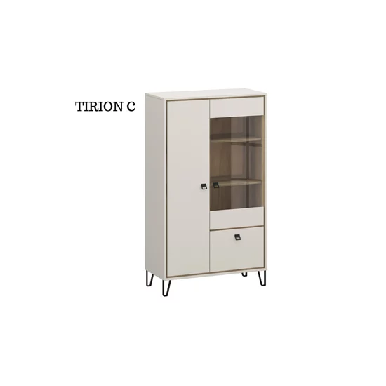 Set living Tirion, vitrine, comode și rafturi suspendate, PAL melaminat rezistent, design contemporan, 320x40x192 cm, finisaj stejar/gri picture - 4