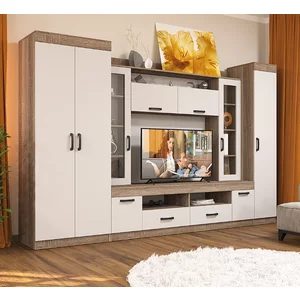 Set living Veronica 302,5x50,5x195 cm, stejar Sonoma, dulap, secțiune TV 120x77,5 cm, rafturi multiple