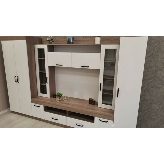 Set living Veronica 302,5x50,5x195 cm, stejar Sonoma cu bej, dulap, secțiune TV 120x77,5 cm, rafturi multiple picture - 5