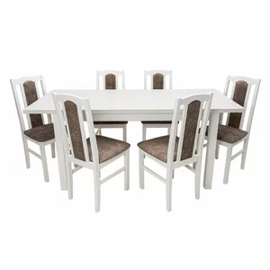 Set masă Maxim 4 extensibilă, cu 6 scaune B7 tapițate, design modern, 120x70x76 cm, alb