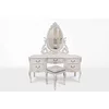 Set măsuță de toaletă + oglindă + taburet Milly, structură lemn masiv + PAL, design elegant, 160x55x80 cm, alb patinat picture - 1