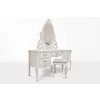 Set măsuță de toaletă + oglindă + taburet Milly, structură lemn masiv + PAL, design elegant, 160x55x80 cm, alb patinat picture - 2