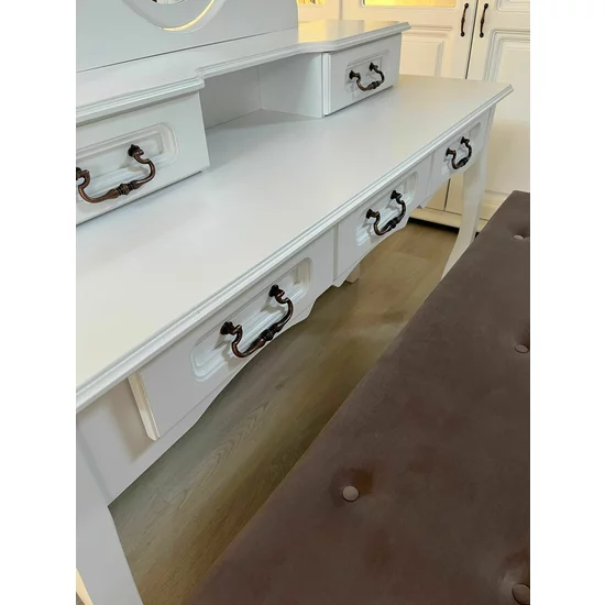 Set măsuță toaletă Valentina cu oglinzi și rafturi, lemn alb crem, 140x50x175 cm , culoare la alegere picture - 4