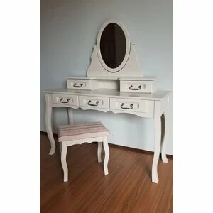 Set măsuță toaletă Valentina cu oglinzi și rafturi, lemn alb crem, 140x50x175 cm , culoare la alegere