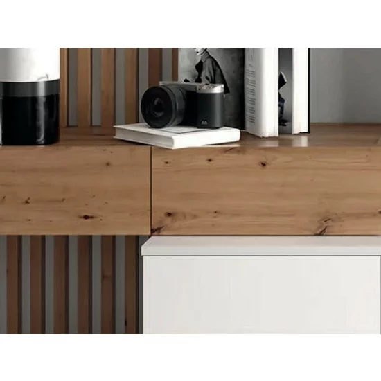 Set mobilă living Rebeca Plus cu riflaj, 250x43x200 cm, PAL 16 mm, stejar alb, stil modern picture - 3