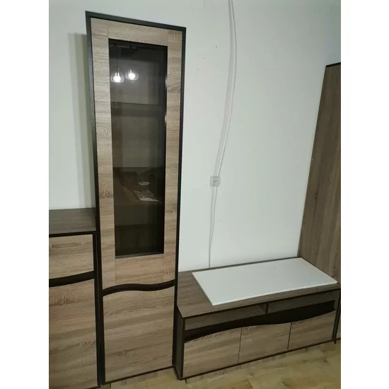 Set Mobilă Living Geneva, Modular Cu Vitrină, Comodă, Rafturi Și Spații Depozitare, PAL, 215x50x207 cm, Sonoma Trufă/Wenge Magia picture - 7