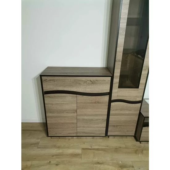 Set Mobilă Living Geneva, Modular Cu Vitrină, Comodă, Rafturi Și Spații Depozitare, PAL, 215x50x207 cm, Sonoma Trufă/Wenge Magia picture - 9