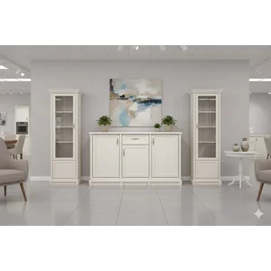 Set mobilă living Sonata, stil clasic, fronturi frezate, vitrine sticlă, PAL laminat + MDF, 295x45x205 cm Casmir