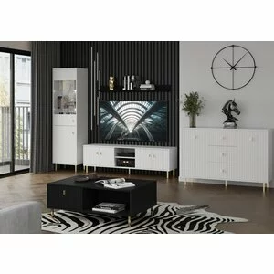 Set Mobilier Living Piano, Accente Aurii: Vitrină, Comodă și Comodă TV