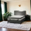 Pat + Saltea gratis Astra, gri - 160x200 cm, design modern, capitonare din catifea, ladă spațioasă de depozitare, structură solidă picture - 1