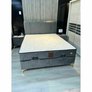 Set pat Bari + saltea, lada depozitare, tesatura premium, 140x190 cm, gri