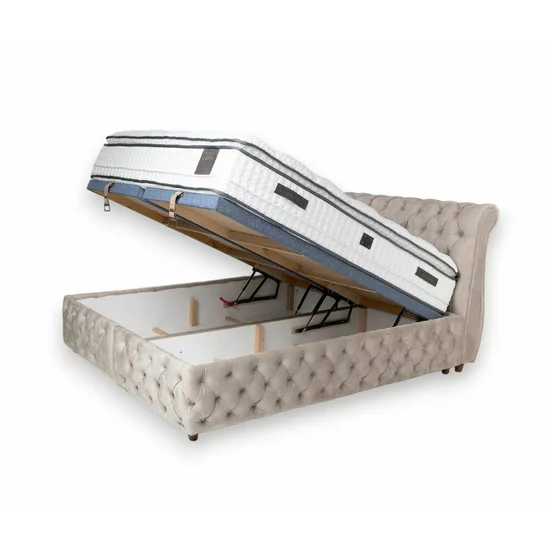 Set Pat Chester + Saltea Raysa Premium, culoare personalizabila - 160x200 cm, ladă depozitare, somieră metalică fixă, tapițerie catifea baby face picture - 7