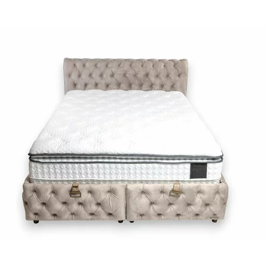 Set Pat Chester + Saltea Raysa Premium, culoare personalizabila - 160x200 cm, ladă depozitare, somieră metalică fixă, tapițerie catifea baby face picture - 8