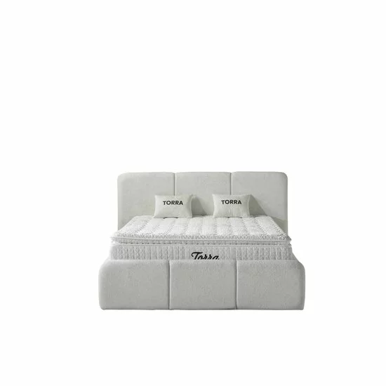 Set pat + Saltea Gratis tapițat Torra 140x200 cm crem cu somieră rabatabilă si  ladă depozitare picture - 2