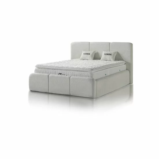 Set pat + Saltea Gratis tapițat Torra 140x200 cm crem cu somieră rabatabilă si  ladă depozitare picture - 3