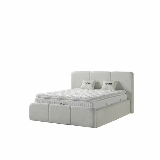 Set pat + Saltea Gratis tapițat Torra 140x200 cm crem cu somieră rabatabilă si  ladă depozitare picture - 4