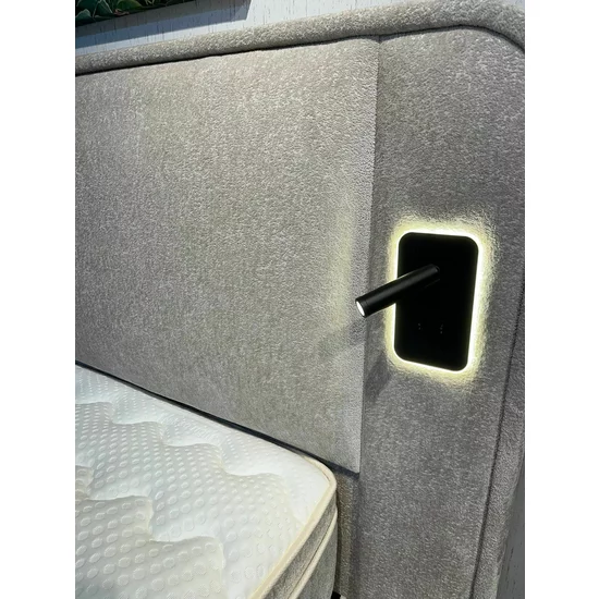 Set Pat + Saltea GRATIS Cancun Cu LED și Lada Depozitare, Stofă Symphony Pearl, 160x200 cm, Bej picture - 9