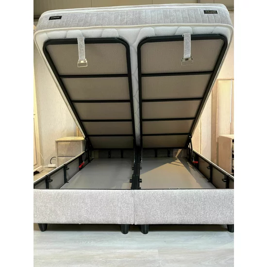 Set Pat + Saltea GRATIS Cancun Cu LED și Lada Depozitare, Stofă Symphony Pearl, 160x200 cm, Bej picture - 11