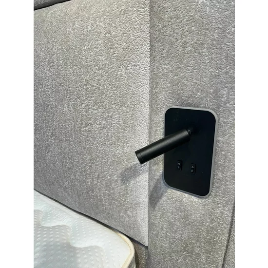 Set Pat + Saltea GRATIS Cancun Cu LED și Lada Depozitare, Stofă Symphony Pearl, 160x200 cm, Bej picture - 10