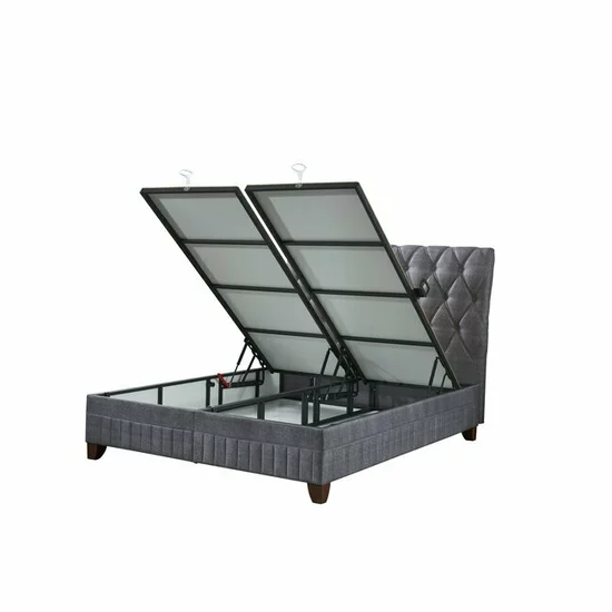 Pat + Saltea gratis Comfort, gri - 140x200 cm, ladă depozitare, somieră rabatabilă, topper confort, structură metal + lemn + PAL, tapițerie stofă premium picture - 4