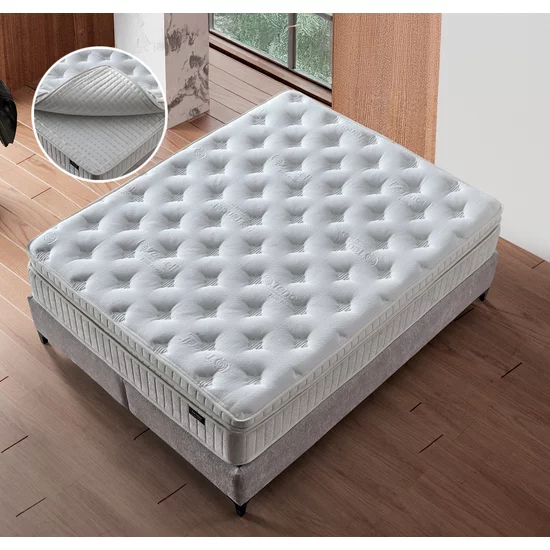 Set Pat + Saltea Gratis Florida Cu LED și Lada Depozitare, Stofă Symphony Pearl, 160x200 cm, Bej picture - 6