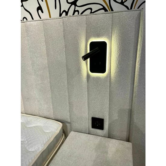 Set Pat + Saltea Gratis Florida Cu LED și Lada Depozitare, Stofă Symphony Pearl, 160x200 cm, Bej picture - 9