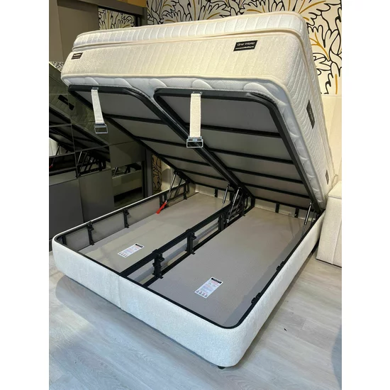 Set Pat + Saltea Gratis Florida Cu LED și Lada Depozitare, Stofă Symphony Pearl, 160x200 cm, Bej picture - 13