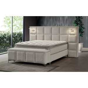 Set Pat + Saltea  GRATIS I Sleep Cu LED, Lada Depozitare, Stofă Antology, 180x200 cm, Crem