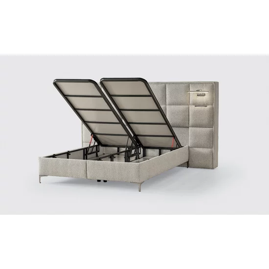 Set Pat + Saltea  GRATIS I Sleep Cu LED, Lada Depozitare, Stofă Antology, 180x200 cm, Crem picture - 3