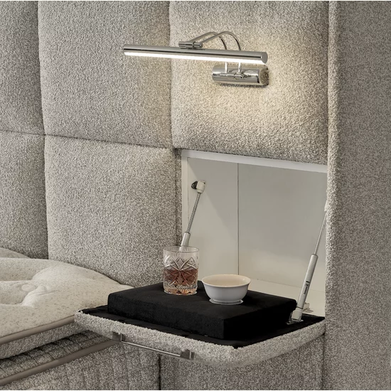 Set Pat + Saltea  GRATIS I Sleep Cu LED, Lada Depozitare, Stofă Antology, 180x200 cm, Crem picture - 4