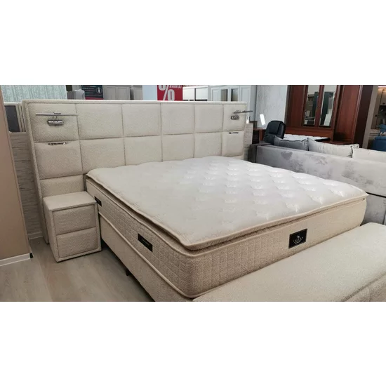 Set Pat + Saltea  GRATIS I Sleep Cu LED, Lada Depozitare, Stofă Antology, 180x200 cm, Crem picture - 6