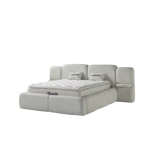 Set pat + Saltea Gratis ,tapițat Morista 200x200 cm crem cu somieră rabatabilă si ladă depozitare inclusă picture - 4