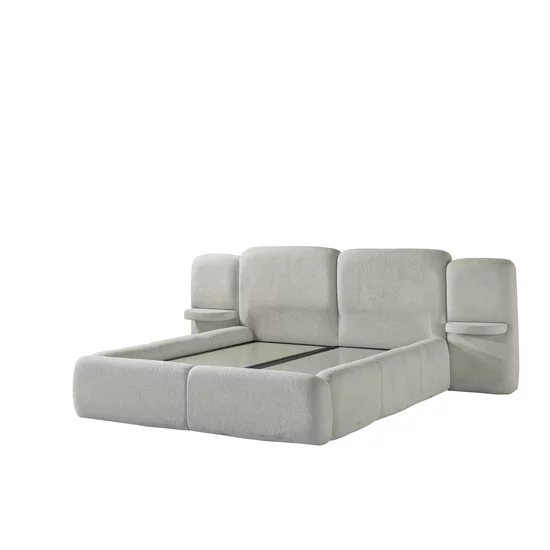 Set pat + Saltea Gratis ,tapițat Morista 200x200 cm crem cu somieră rabatabilă si ladă depozitare inclusă picture - 3