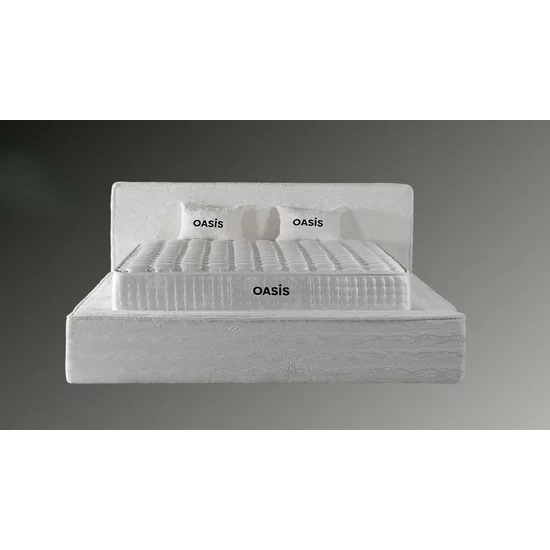 Set pat + Saltea Gratis ,tapițat OASIS 200x200 cm crem cu somieră rabatabilă si  ladă depozitare picture - 2