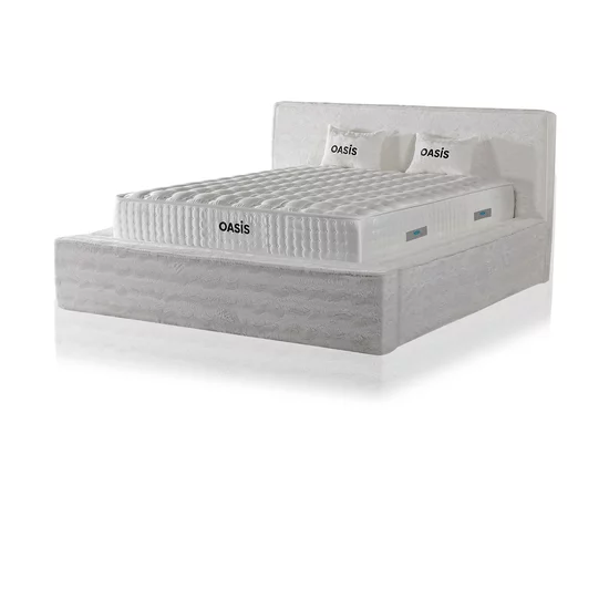 Set pat + Saltea Gratis ,tapițat OASIS 200x200 cm crem cu somieră rabatabilă si  ladă depozitare picture - 3