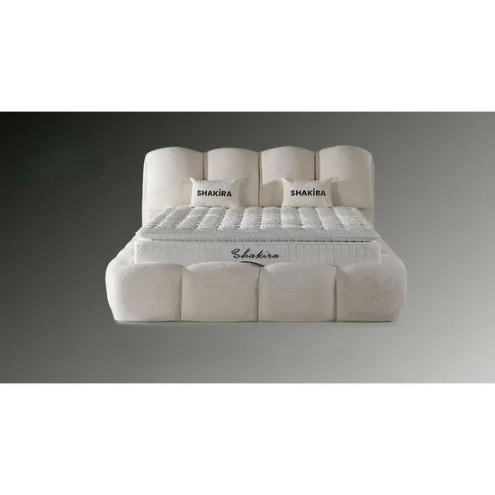 Set pat + Saltea Gratis ,tapițat Shakira 160x200 cm crem cu somieră rabatabilă, ladă depozitare și saltea inclusă picture - 2