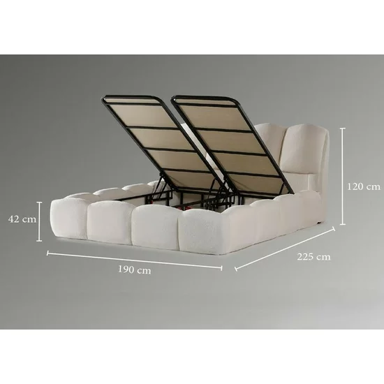 Set pat + Saltea Gratis ,tapițat Shakira 160x200 cm crem cu somieră rabatabilă, ladă depozitare și saltea inclusă picture - 7