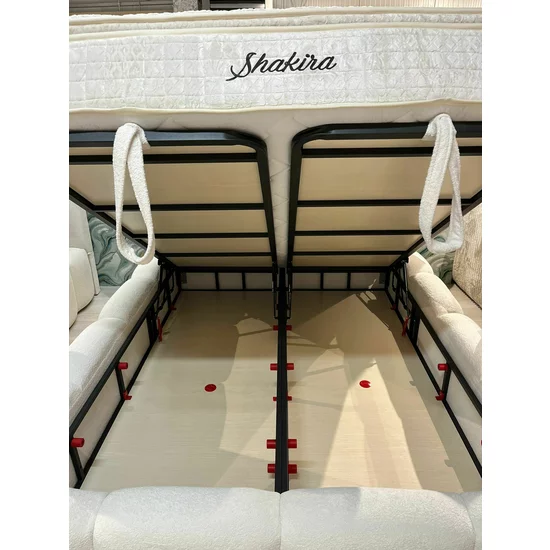 Set pat + Saltea Gratis ,tapițat Shakira 160x200 cm crem cu somieră rabatabilă, ladă depozitare și saltea inclusă picture - 13