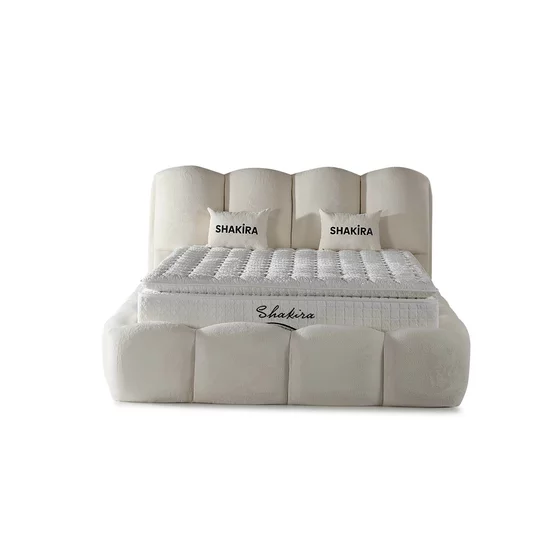 Set pat + Saltea Gratis tapițat Shakira 200x200 cm crem ERATO 01 cu somieră rabatabilă si  ladă depozitare picture - 2