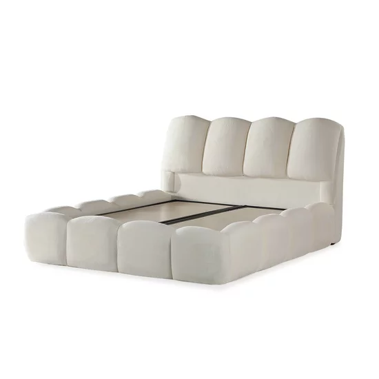 Set pat + Saltea Gratis tapițat Shakira 200x200 cm crem ERATO 01 cu somieră rabatabilă si  ladă depozitare picture - 3