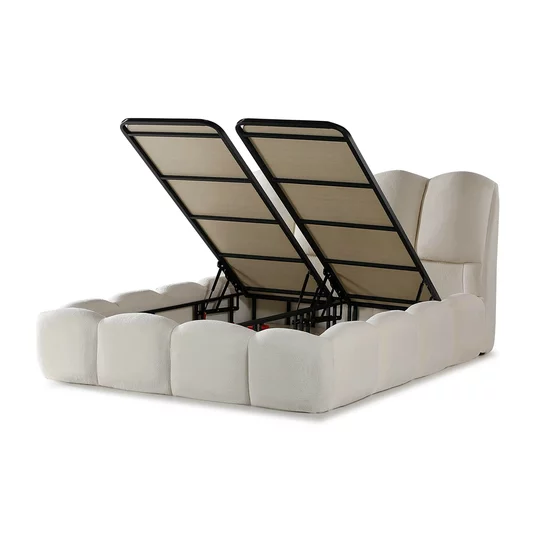 Set pat + Saltea Gratis tapițat Shakira 200x200 cm crem ERATO 01 cu somieră rabatabilă si  ladă depozitare picture - 6