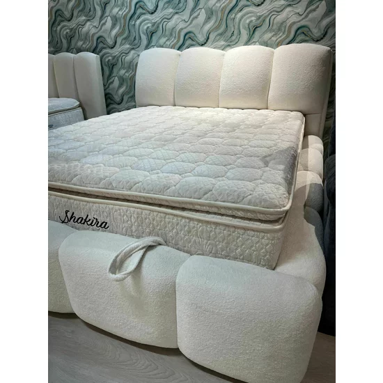 Set pat + Saltea Gratis tapițat Shakira 200x200 cm crem ERATO 01 cu somieră rabatabilă si  ladă depozitare picture - 8