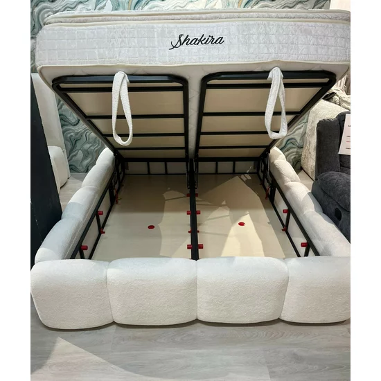Set pat + Saltea Gratis tapițat Shakira 200x200 cm crem ERATO 01 cu somieră rabatabilă si  ladă depozitare picture - 10