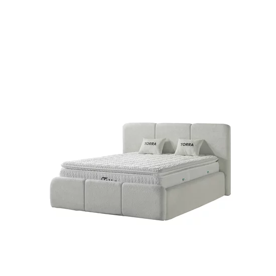 Set pat + Saltea Gratis tapițat Torra 160x200 cm crem cu somieră rabatabilă si  ladă depozitare picture - 3