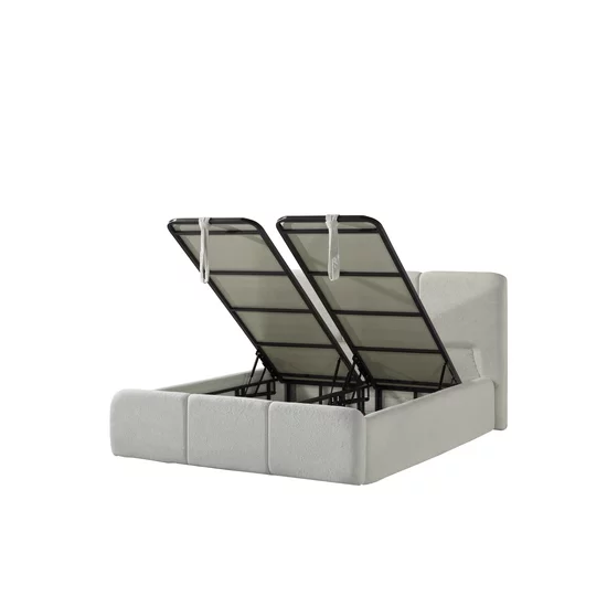 Set pat + Saltea Gratis tapițat Torra 160x200 cm crem cu somieră rabatabilă si  ladă depozitare picture - 5